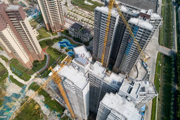 Çin 'deki çok katlı apartman inşaatının havadan görüntüsü