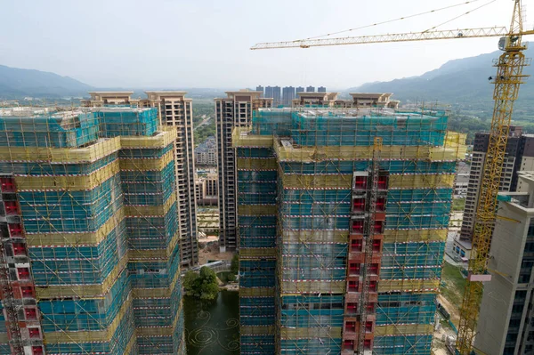 Çin 'deki çok katlı apartman inşaatının havadan görüntüsü