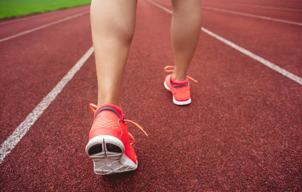 Runner Legs Red Running Track Stadium — Stock Photo, Image