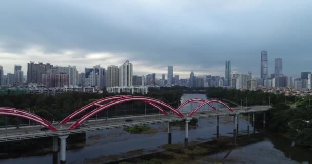Άποψη Της Σύγχρονης Γέφυρας Στην Πόλη Shenzhen Κίνα — Αρχείο Βίντεο