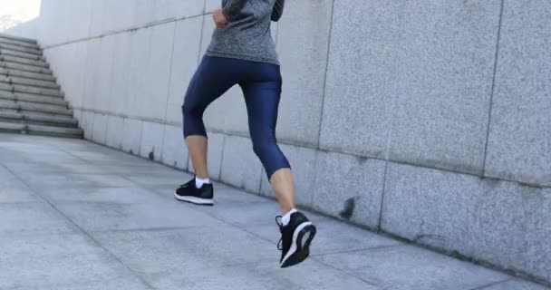 Fitness Woman Going Running Stairs City — Video Stock