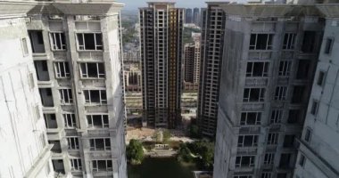 Çin 'deki çok katlı apartman inşaatının havadan görüntüsü