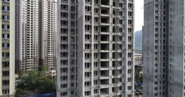 Çin 'deki çok katlı apartman inşaatının havadan görüntüsü