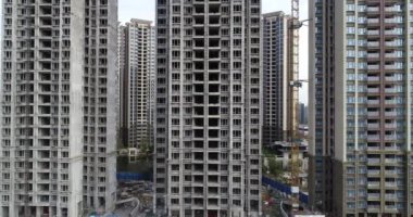 Çin 'deki çok katlı apartman inşaatının havadan görüntüsü