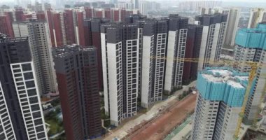 Çin 'deki çok katlı apartman inşaatının havadan görüntüsü