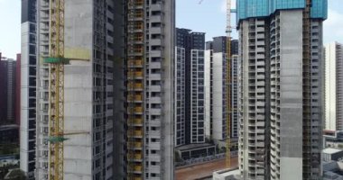 Çin 'deki çok katlı apartman inşaatının havadan görüntüsü