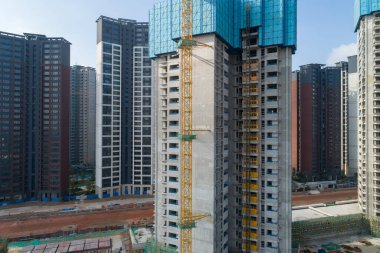 Çin 'deki çok katlı apartman inşaatının havadan görüntüsü