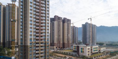 Çin 'deki çok katlı apartman inşaatının havadan görüntüsü