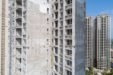 Çin 'deki çok katlı apartman inşaatının havadan görüntüsü