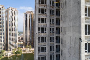 Çin 'deki çok katlı apartman inşaatının havadan görüntüsü