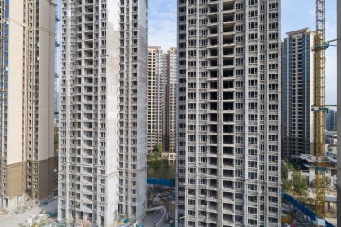 Çin 'deki çok katlı apartman inşaatının havadan görüntüsü