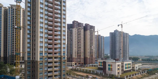 Çin 'deki çok katlı apartman inşaatının havadan görüntüsü