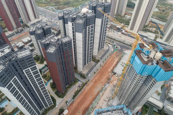 Çin 'deki çok katlı apartman inşaatının havadan görüntüsü