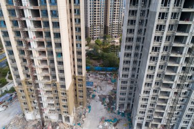 Çin 'deki çok katlı apartman inşaatının havadan görüntüsü