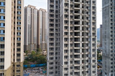 Çin 'deki çok katlı apartman inşaatının havadan görüntüsü