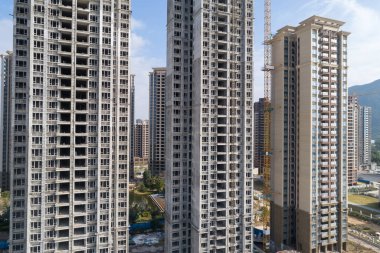 Çin 'deki çok katlı apartman inşaatının havadan görüntüsü