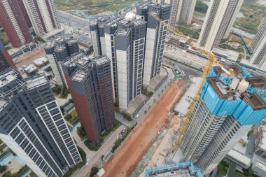 Çin 'deki çok katlı apartman inşaatının havadan görüntüsü