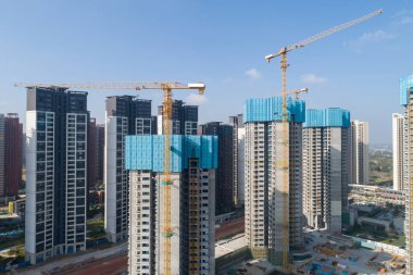 Çin 'deki çok katlı apartman inşaatının havadan görüntüsü