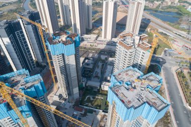 Çin 'deki çok katlı apartman inşaatının havadan görüntüsü