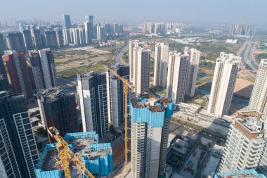 Çin 'deki çok katlı apartman inşaatının havadan görüntüsü