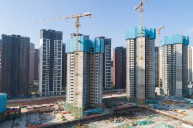 Çin 'deki çok katlı apartman inşaatının havadan görüntüsü