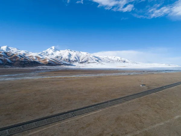 Letecký Pohled Zimní Krajinu Tibetu Porcelán — Stock fotografie