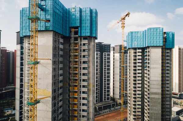 Widok Lotu Ptaka Wielopiętrowy Plac Budowy Apartamentów Chinach — Zdjęcie stockowe