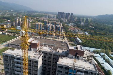 Çin 'deki çok katlı apartman inşaatının havadan görüntüsü