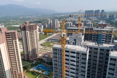 Çin 'deki çok katlı apartman inşaatının havadan görüntüsü