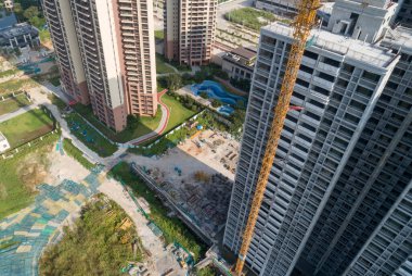 Çin 'deki çok katlı apartman inşaatının havadan görüntüsü