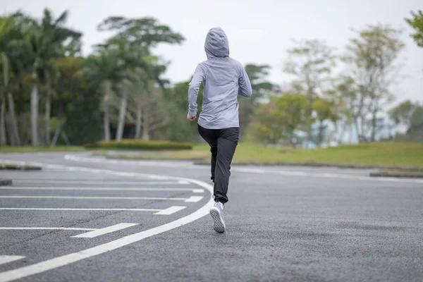 Healthy Lifestyle Sporty Asian Woman Running Tropical Park — Stock Photo, Image