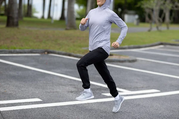 Healthy Lifestyle Sporty Asian Woman Running Tropical Park — Stock Photo, Image