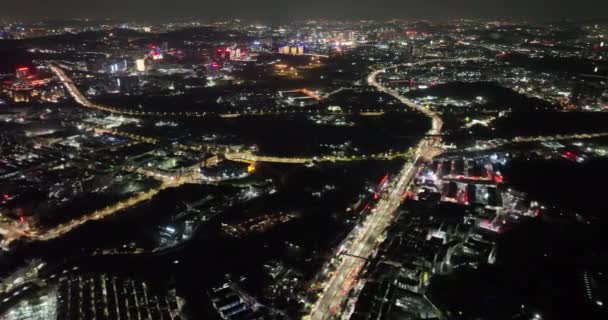 Letecký Pohled Asijské Noční Město — Stock video