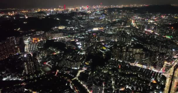 Letecký Pohled Asijské Noční Město — Stock video