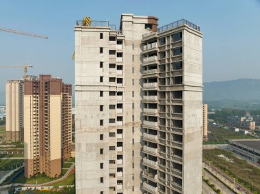 Çin 'deki çok katlı apartman inşaatının havadan görüntüsü