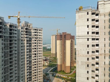 Çin 'deki çok katlı apartman inşaatının havadan görüntüsü