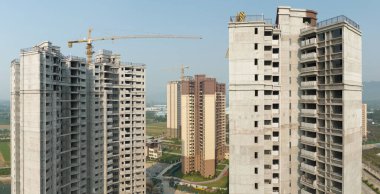 Çin 'deki çok katlı apartman inşaatının havadan görüntüsü