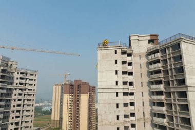 Çin 'deki çok katlı apartman inşaatının havadan görüntüsü