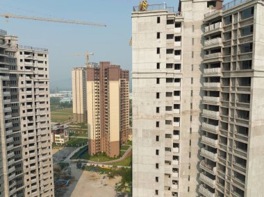 Çin 'deki çok katlı apartman inşaatının havadan görüntüsü