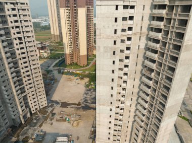 Çin 'deki çok katlı apartman inşaatının havadan görüntüsü