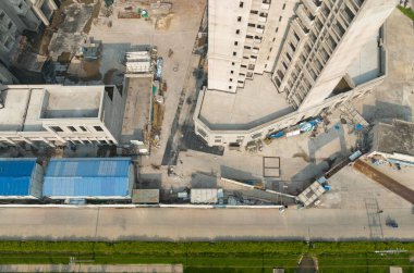 Çin 'deki çok katlı apartman inşaatının havadan görüntüsü