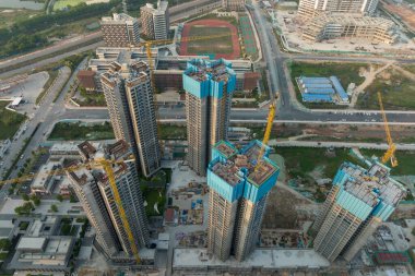 Çin 'deki çok katlı apartman inşaatının havadan görüntüsü