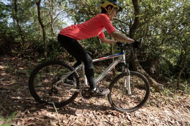 Bahar ormanı patikasında dağ bisikleti