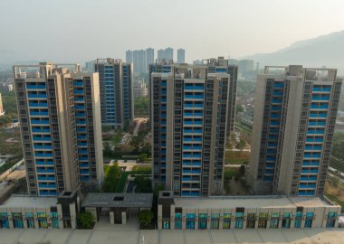 Çin 'deki çok katlı apartman inşaatının havadan görüntüsü