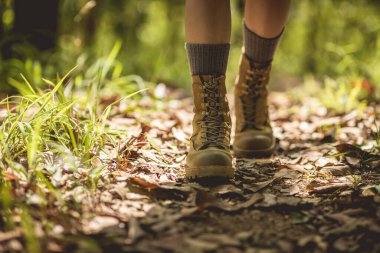 Orman iz hiking kadın uzun yürüyüşe çıkan kimse