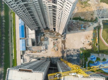 Çin 'deki çok katlı apartman inşaatının havadan görüntüsü