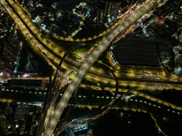 Éjszakai Kilátás Modern Városi Épületek Csomópont Felüljáró Shenzhen Város Kína — Stock Fotó