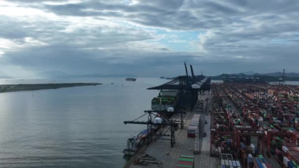 Luftaufnahme Des Containerterminals Yantian Der Stadt Shenzhen China — Stockvideo