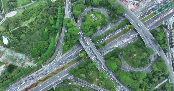 Вид Зверху Міські Дороги Зеленню Транспортом — стокове відео