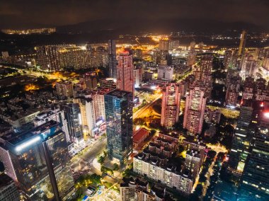 Shenzhen City, Çin 'de gece hava manzarası